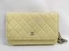 CHANEL Chanel Lambskin Chain Wallet Yellow with Serial Plate and Silver Hardware Shoulder Bag