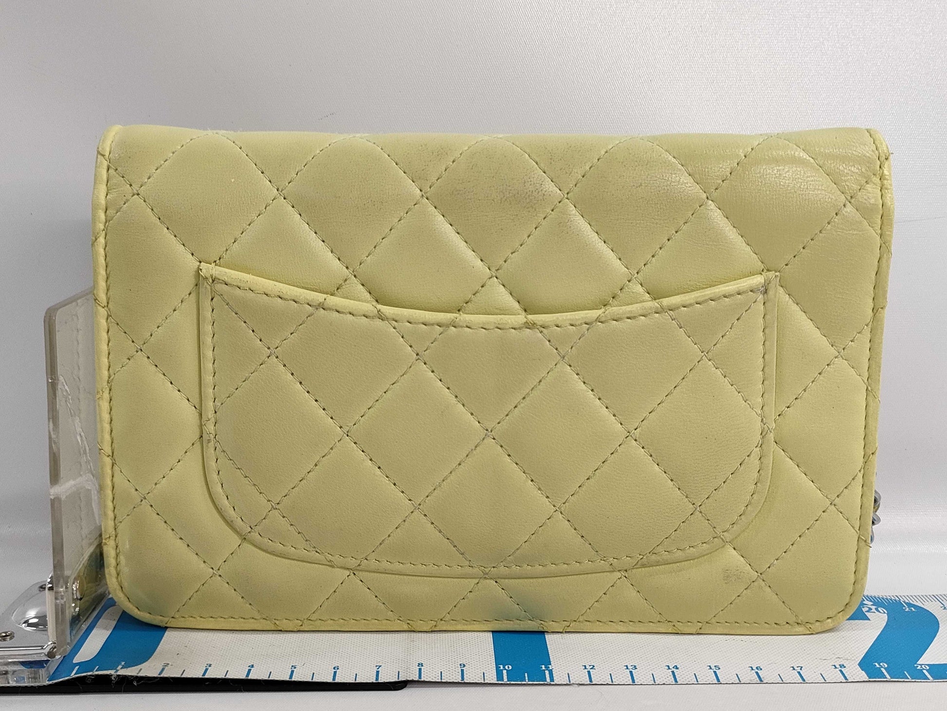 CHANEL Chanel Lambskin Chain Wallet Yellow with Serial Plate and Silver Hardware Shoulder Bag