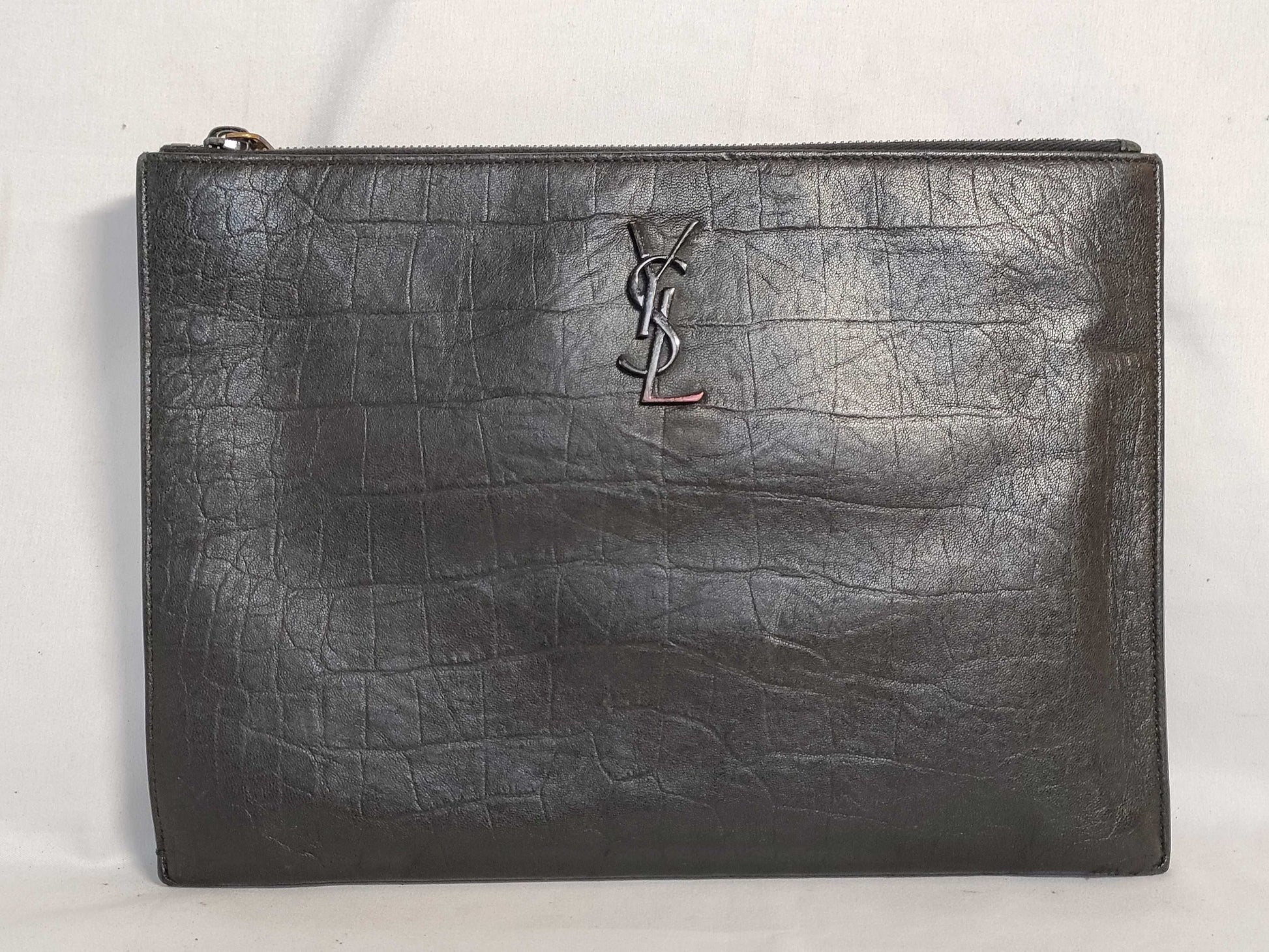 SAINT LAURENT YSL CROCO-EMBOSSED CLUTCH BAG