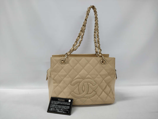 CHANEL Caviar Skin Chain Shoulder Bag with Large Coco Mark Tote Bag