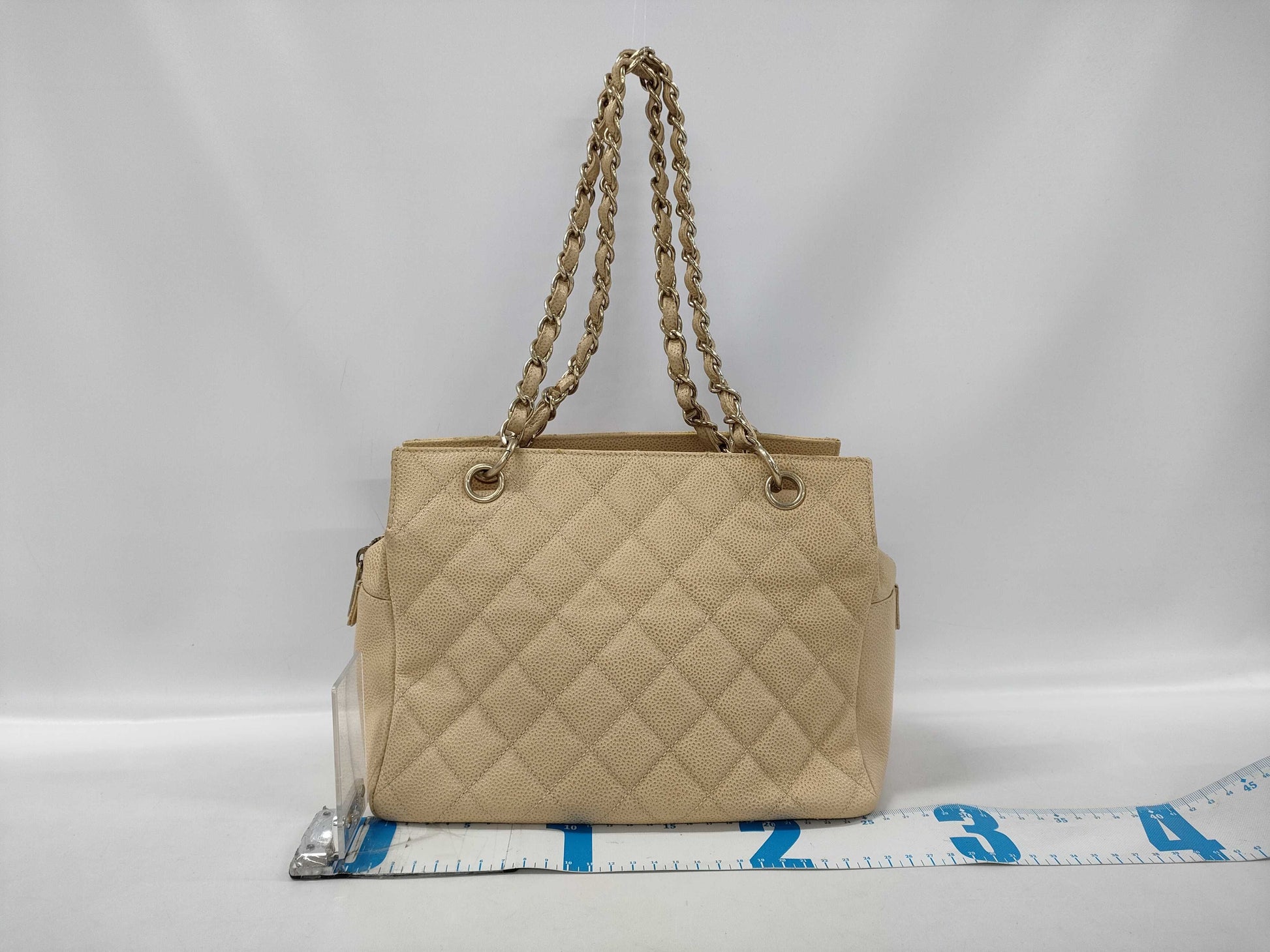 CHANEL Caviar Skin Chain Shoulder Bag with Large Coco Mark Tote Bag