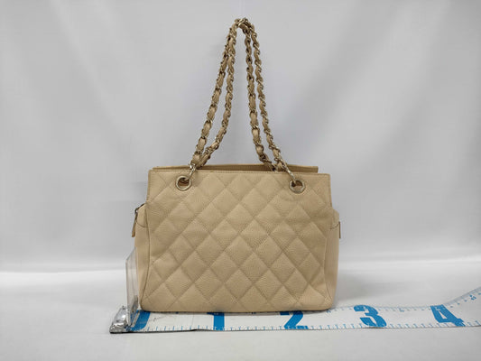 CHANEL Caviar Skin Chain Shoulder Bag with Large Coco Mark Tote Bag