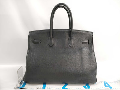 HERMES Birkin 35 Taurillon Clemence Leather Handbag with Gold Hardware, Black, K Stamp