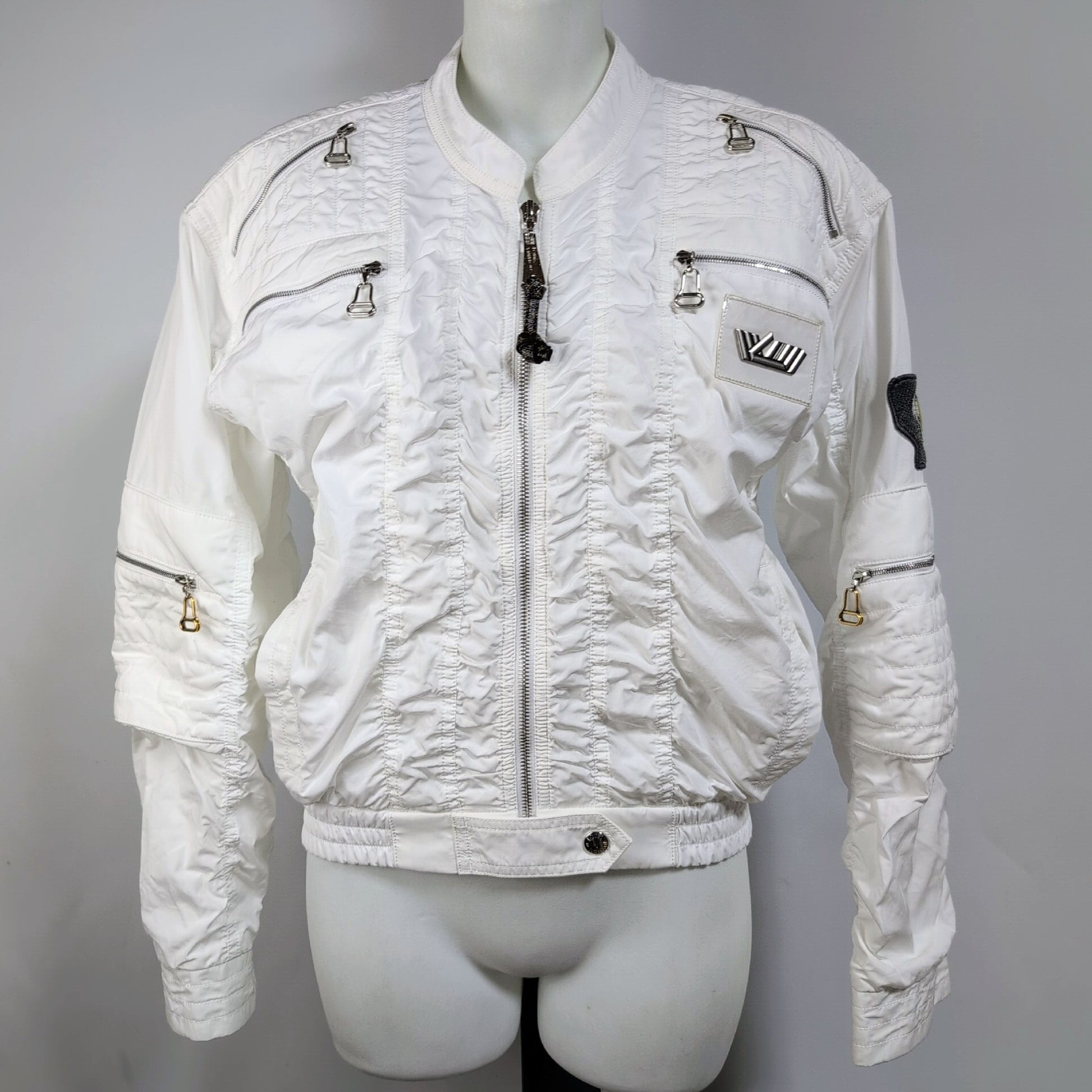 LOUIS VUITTON Excellent condition white zip-up jacket with LV logo patch.