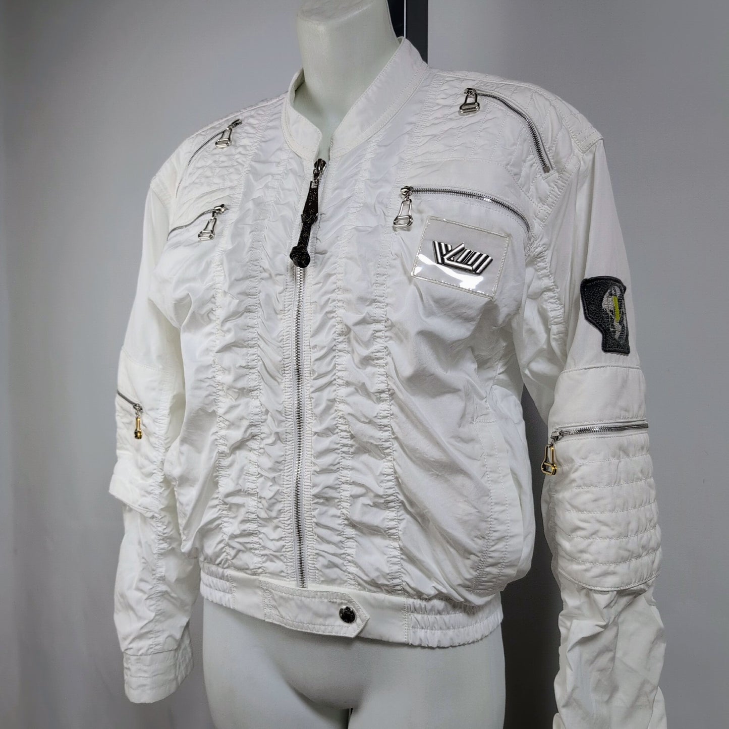 LOUIS VUITTON Excellent condition white zip-up jacket with LV logo patch.