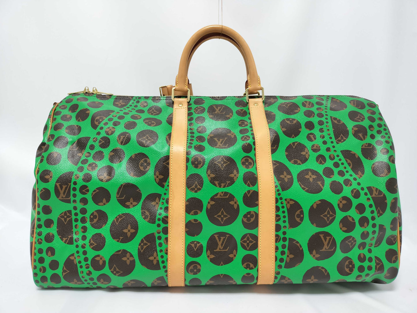 LOUIS VUITTON Green Yayoi Kusama Keepall 55 Boston Bag M40696