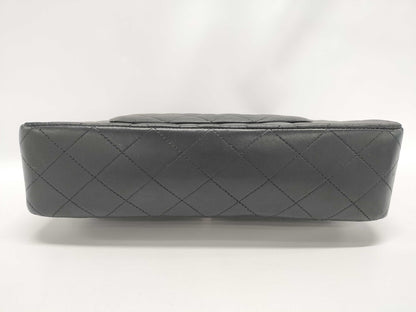 CHANEL Matelasse 25 Black Lambskin Shoulder Bag with Silver Hardware, Chain, Double Flap, Size 13