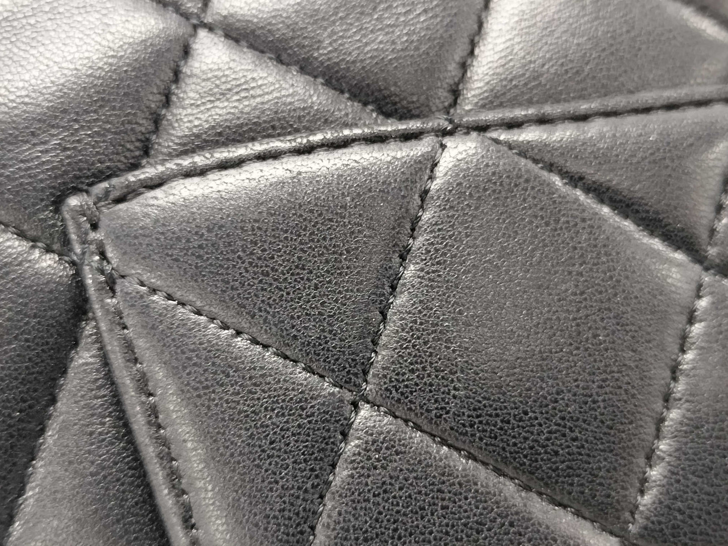 CHANEL Matelasse 25 Black Lambskin Shoulder Bag with Silver Hardware, Chain, Double Flap, Size 13