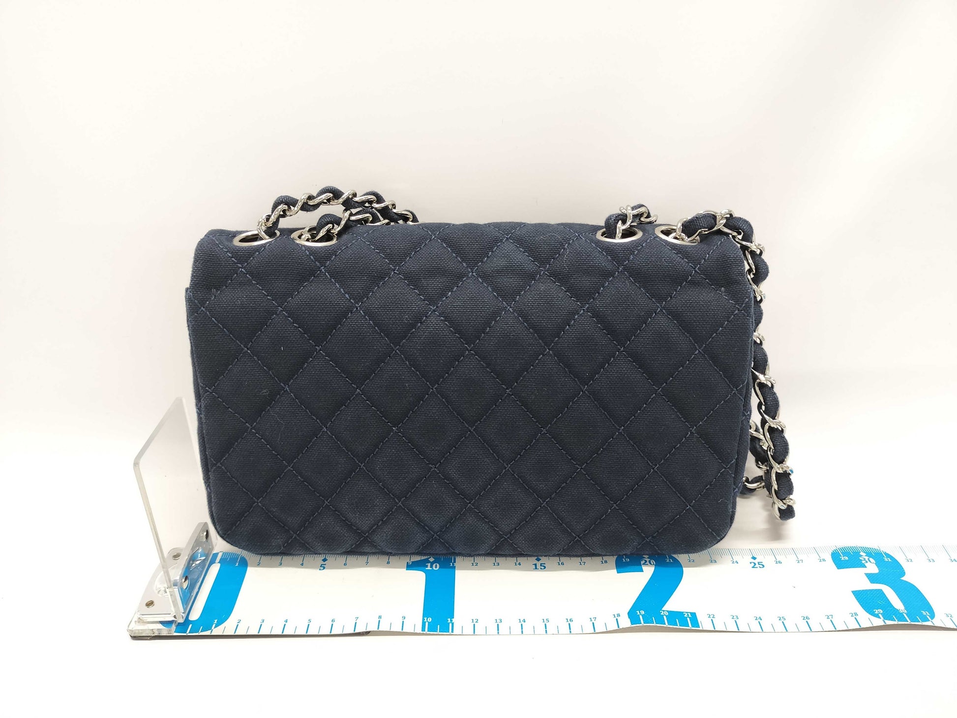 CHANEL Navy Cotton Matelasse Shoulder Bag with Silver Hardware, Size 12