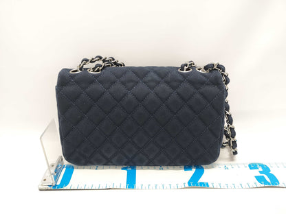 CHANEL Navy Cotton Matelasse Shoulder Bag with Silver Hardware, Size 12