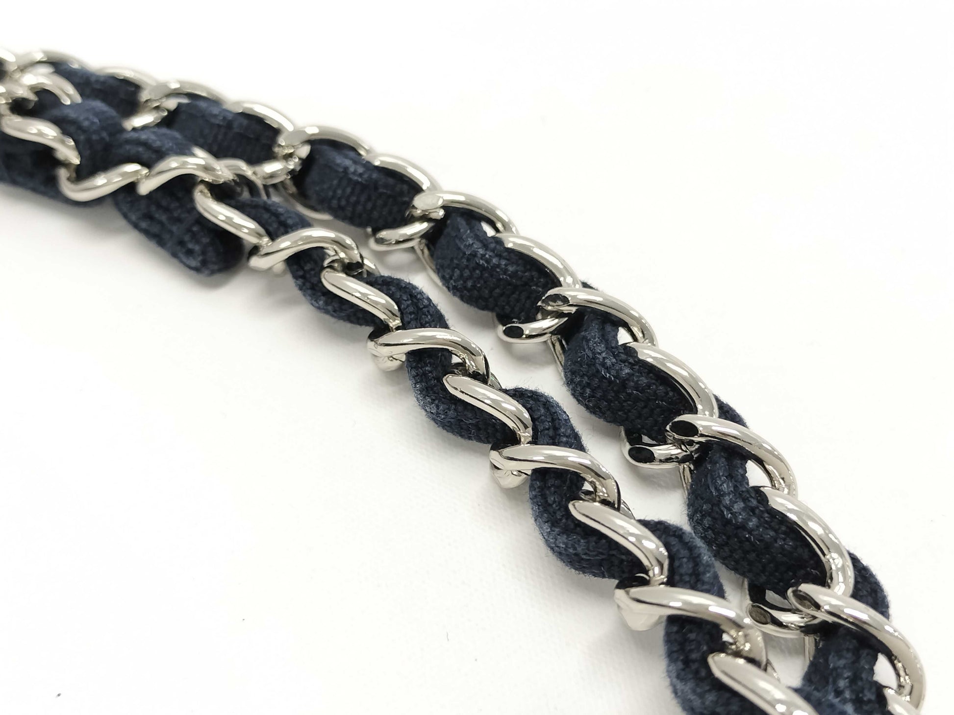 CHANEL Navy Cotton Matelasse Shoulder Bag with Silver Hardware, Size 12