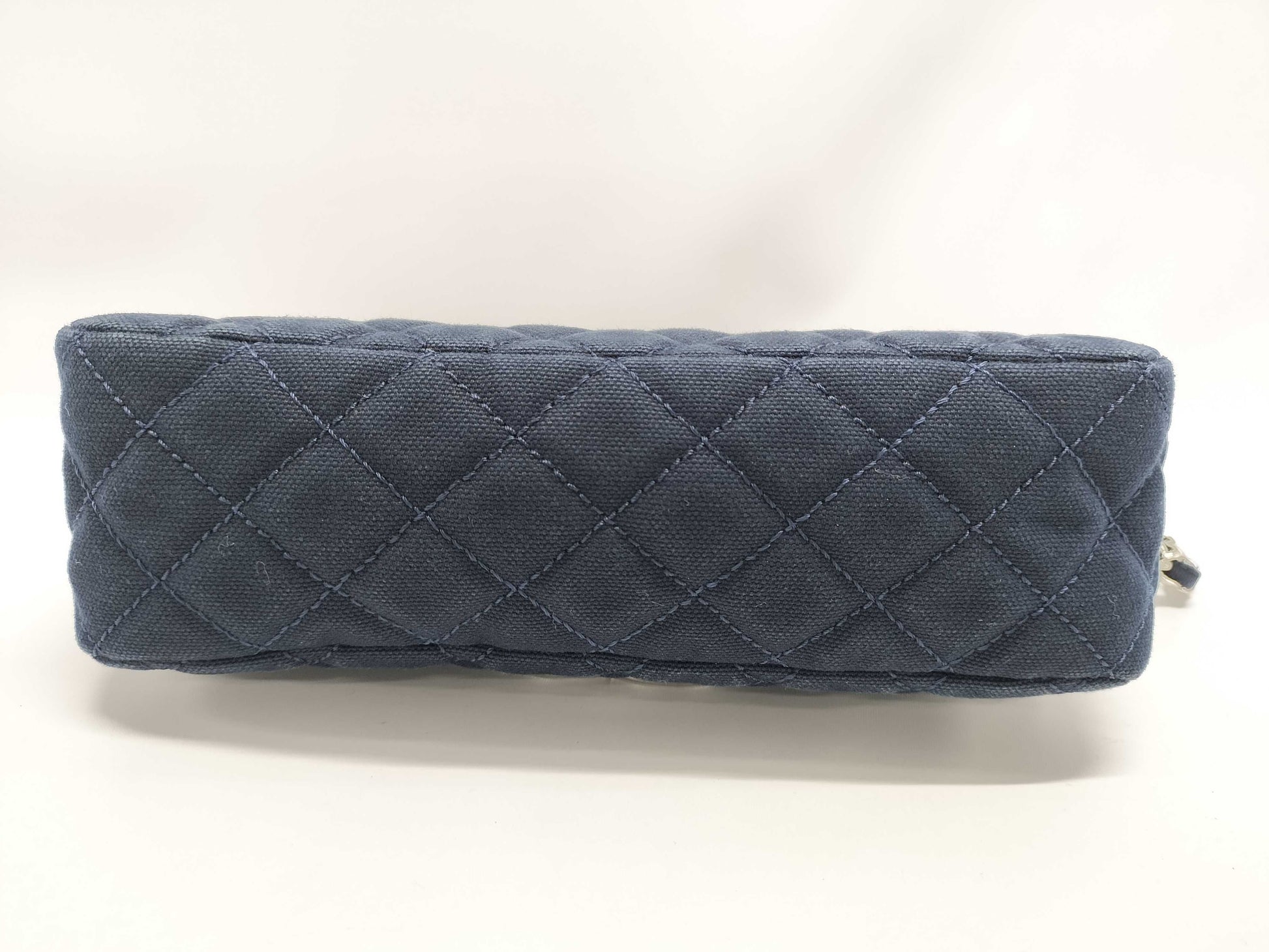 CHANEL Navy Cotton Matelasse Shoulder Bag with Silver Hardware, Size 12