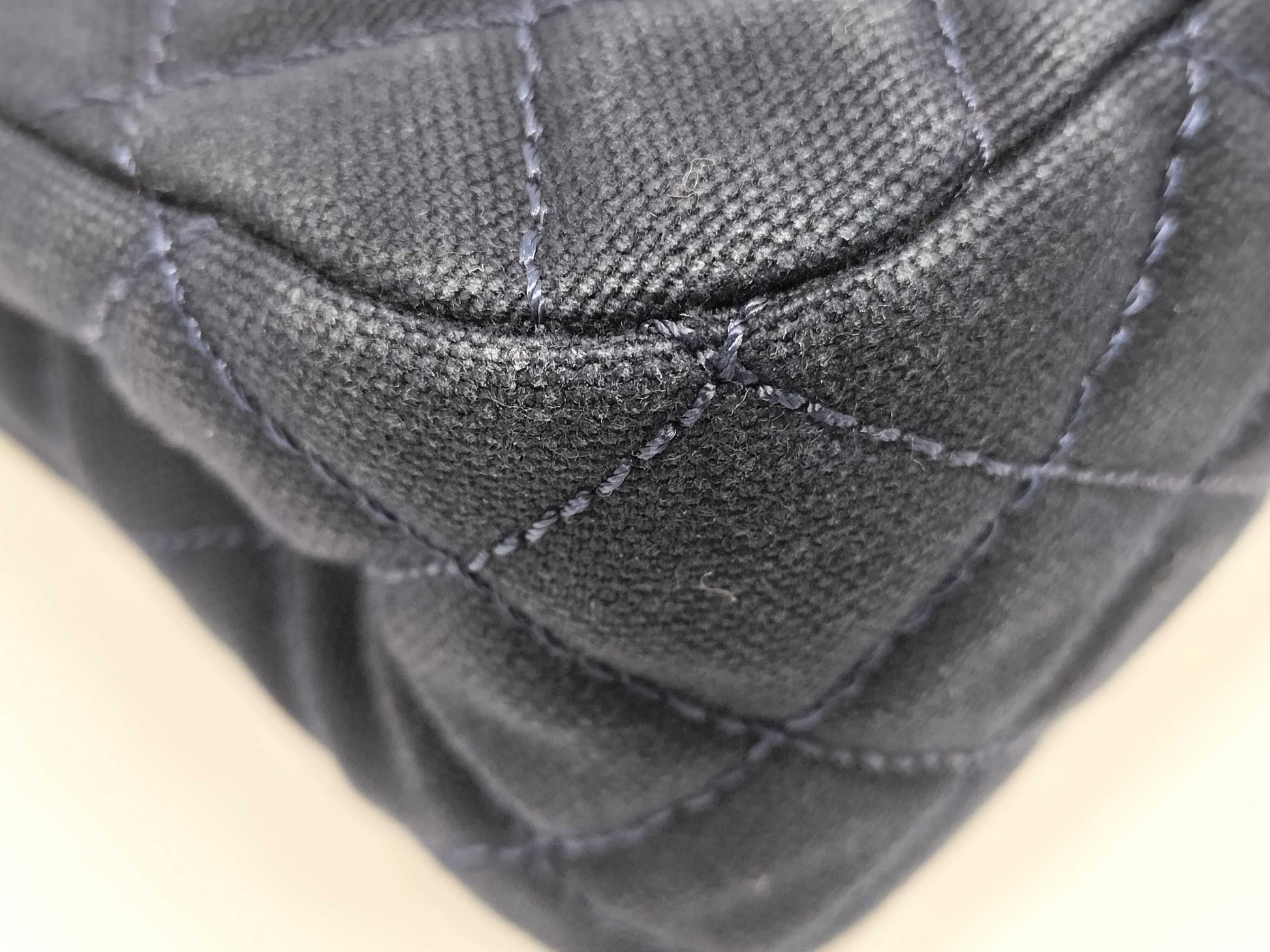 CHANEL Navy Cotton Matelasse Shoulder Bag with Silver Hardware, Size 12