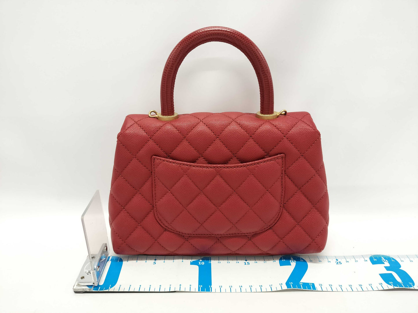 CHANEL Coco Handle Small Matelasse A92990 Red Caviar Leather with Gold Hardware and Chain, 27 Series Handbag