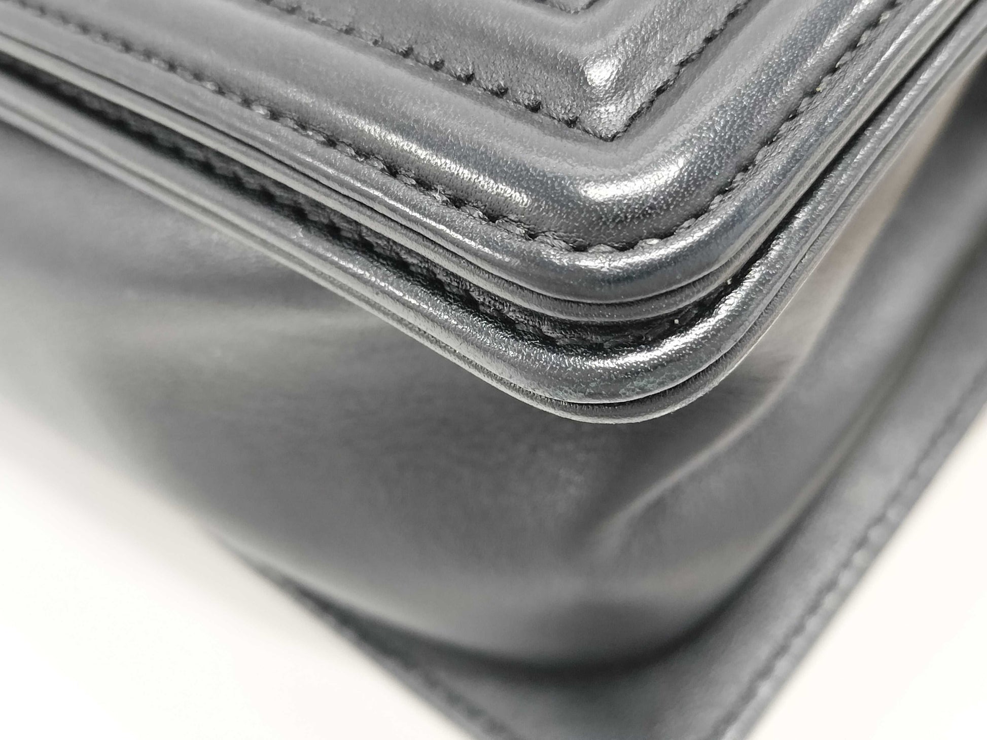 CHANEL Boy Black Lambskin Matelasse Shoulder Bag with Gold Hardware and Chain, 25 Series