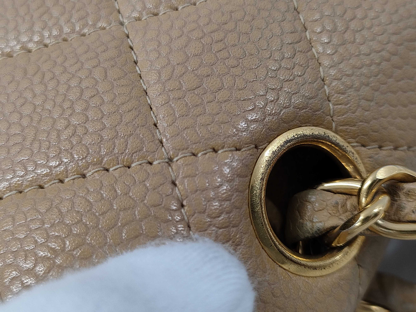 CHANEL Matelasse 25 Caviar Leather Chain Shoulder Bag Beige