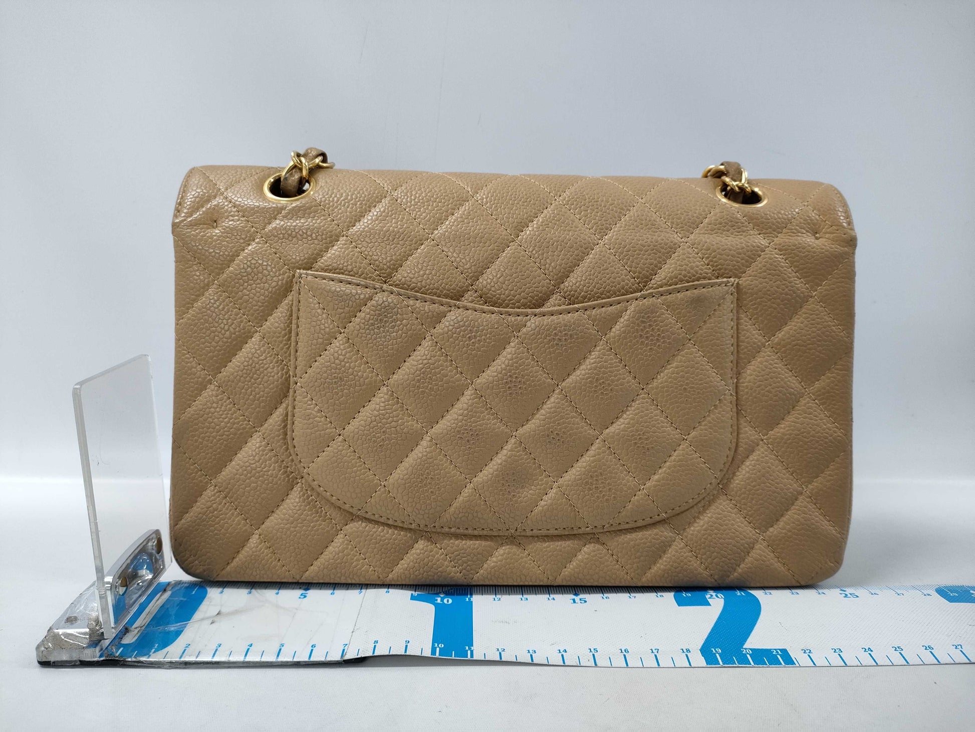 CHANEL Matelasse 25 Caviar Leather Chain Shoulder Bag Beige