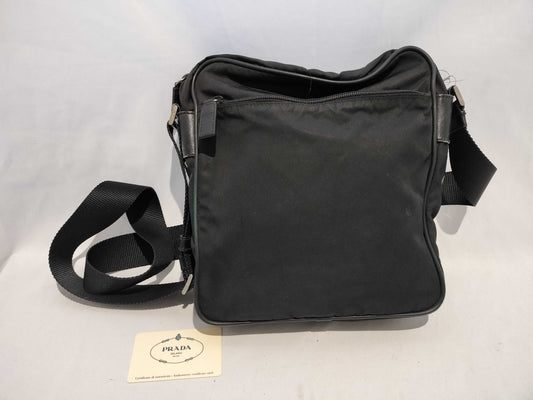 PRADA Nylon Prada Square Shoulder Bag in Black with Triangle Logo