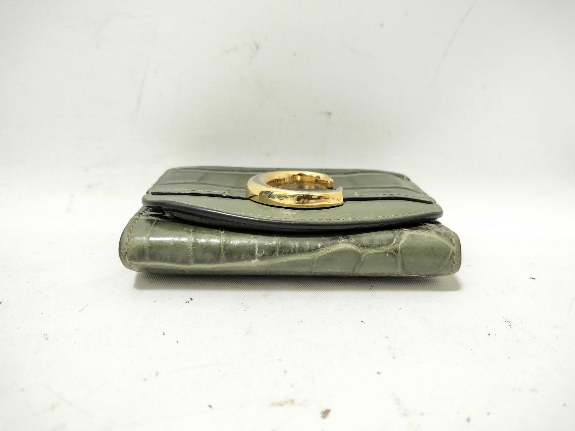 Chloe Chloe Croco Embossed Khaki Tri-fold Wallet