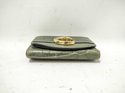 Chloe Chloe Croco Embossed Khaki Tri-fold Wallet