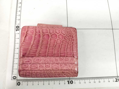 Leather Jewels Pink Crocodile Embossed Folding Wallet