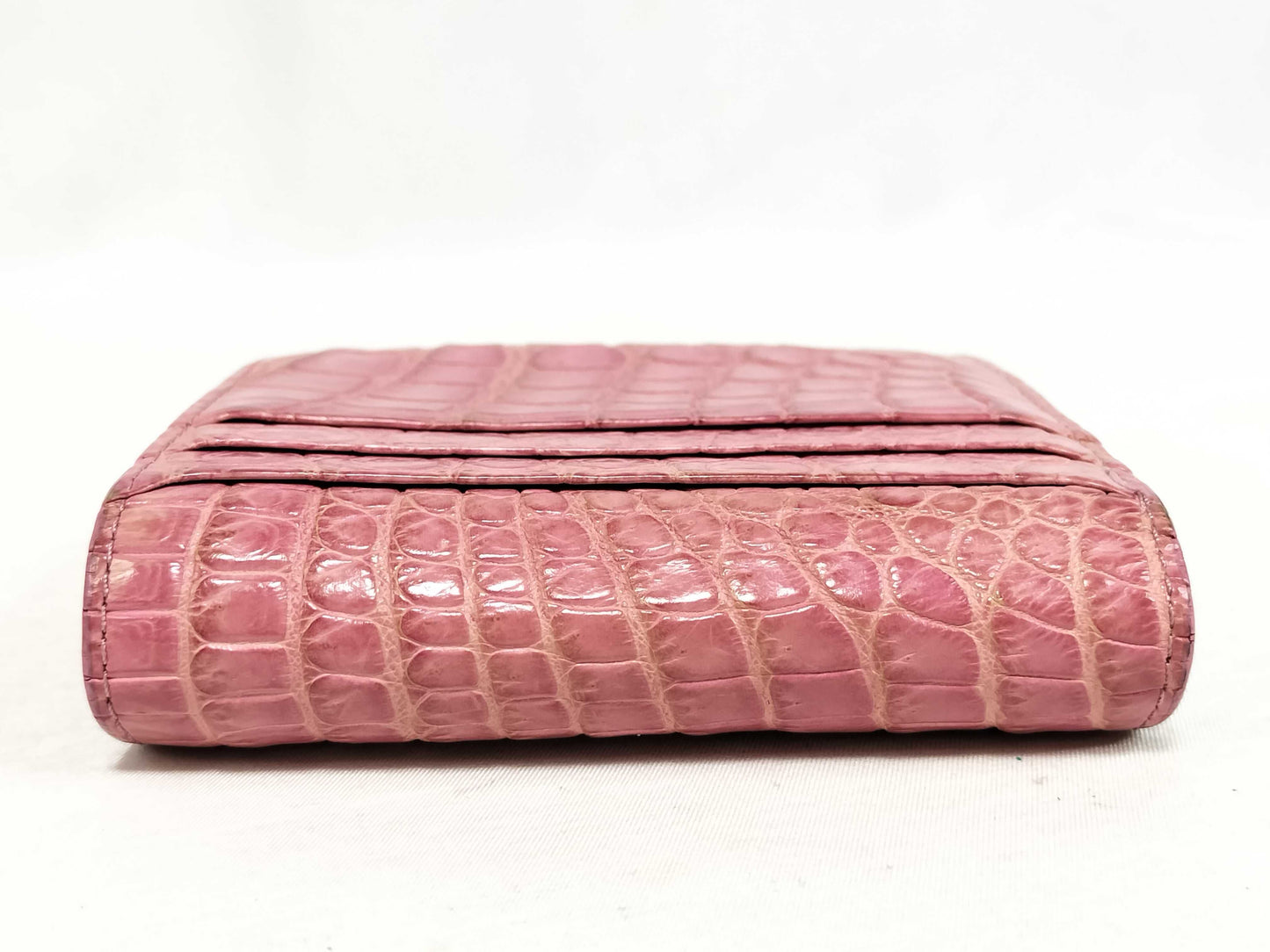 Leather Jewels Pink Crocodile Embossed Folding Wallet