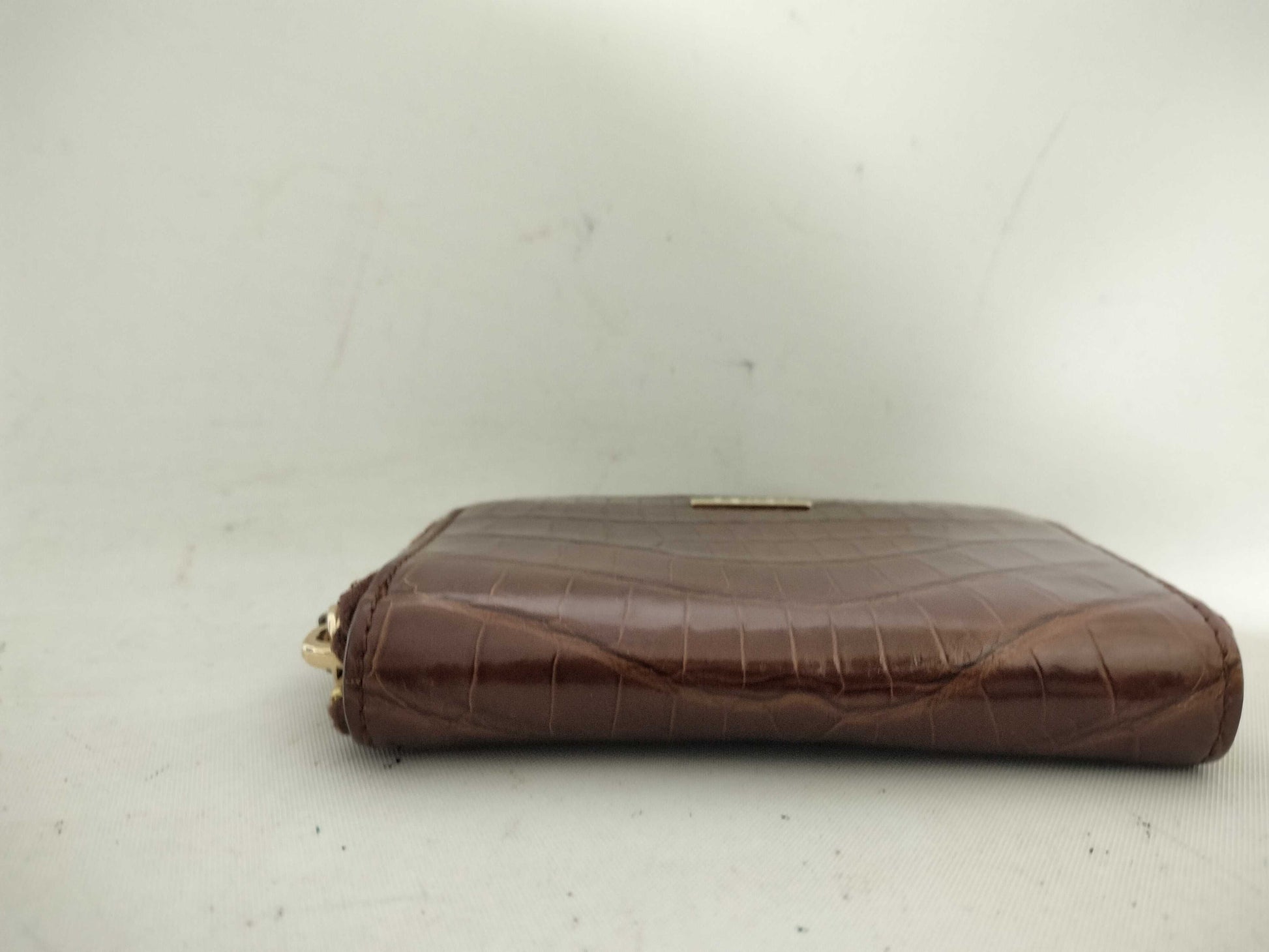 FENDI FENDI Coin Case Crocodile Embossed Brown Coin Case
