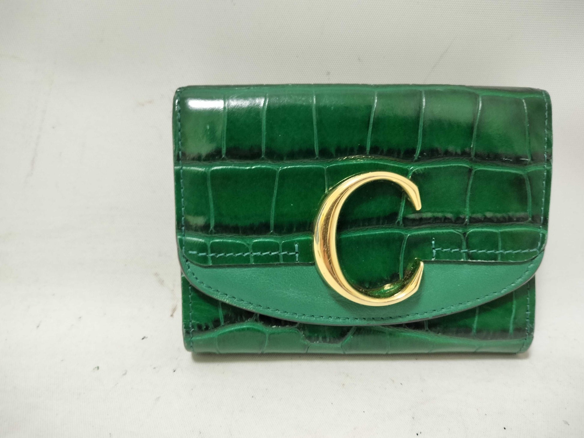 Chloe Chloe Croco Embossed Green Tri-fold Wallet