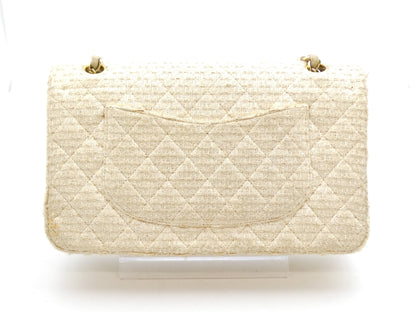 CHANEL Matelasse Tweed Coco Mark Double Flap Double Chain Shoulder Bag