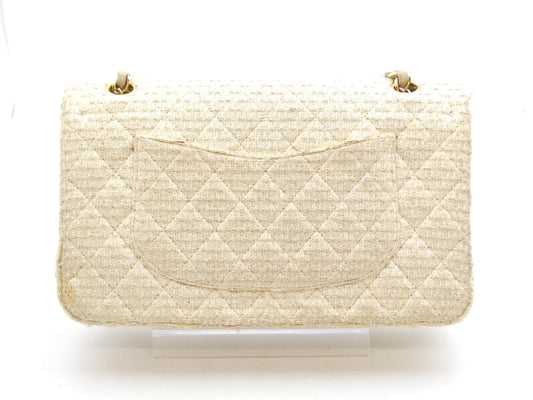 CHANEL Matelasse Tweed Coco Mark Double Flap Double Chain Shoulder Bag