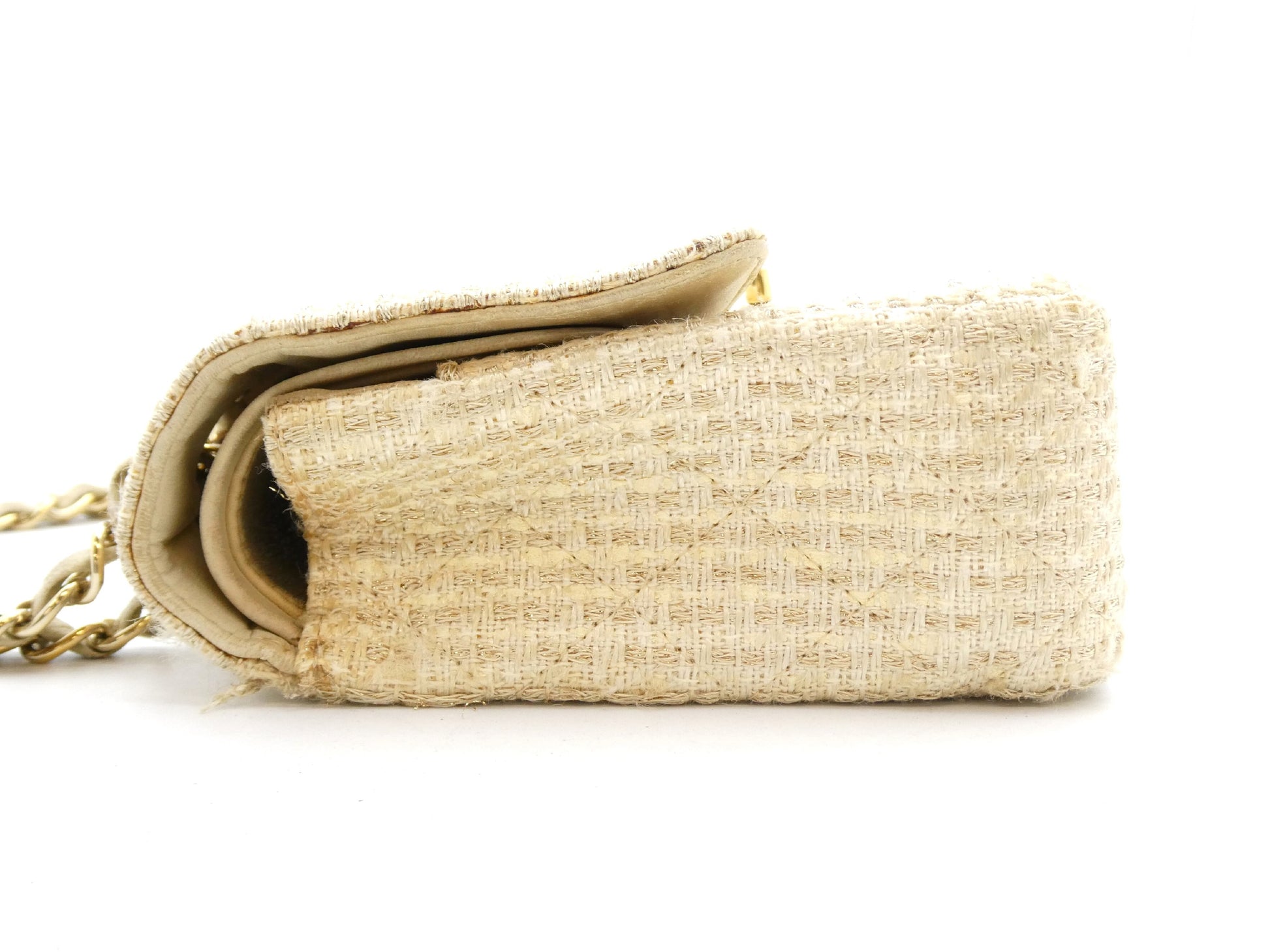 CHANEL Matelasse Tweed Coco Mark Double Flap Double Chain Shoulder Bag