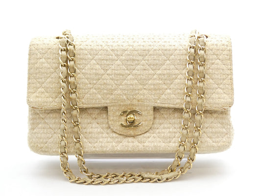 CHANEL Matelasse Tweed Coco Mark Double Flap Double Chain Shoulder Bag