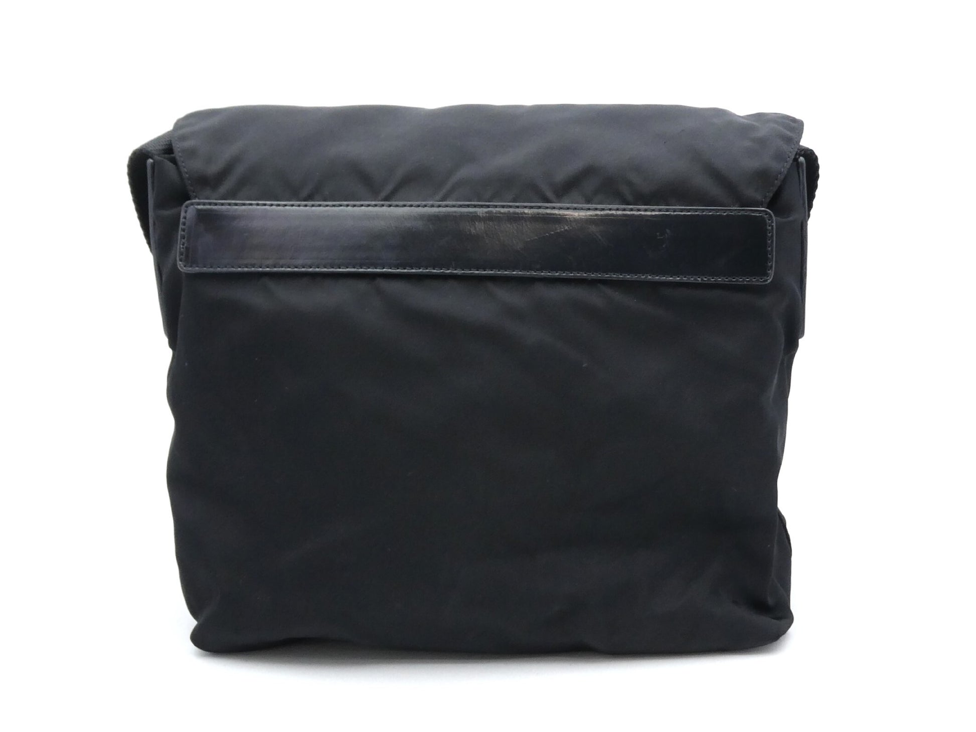 PRADA nylon logo plate nylon and leather shoulder bag