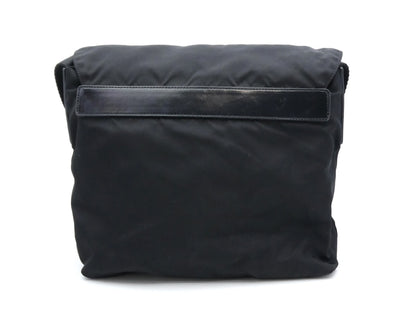 PRADA nylon logo plate nylon and leather shoulder bag