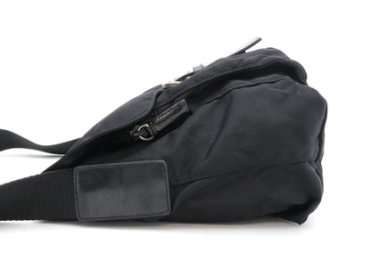 PRADA nylon logo plate nylon and leather shoulder bag