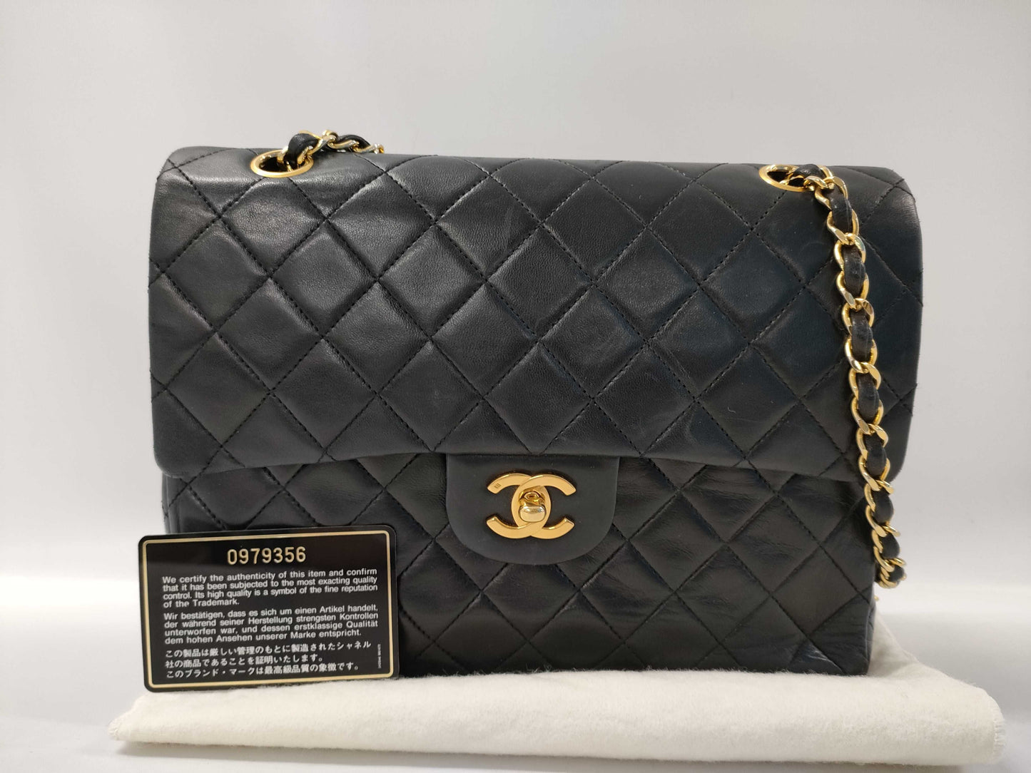 CHANEL Matelasse Lambskin Double Flap Double Chain Bag in Black with Gold Hardware, 0979356, 0 Series Shoulder Bag