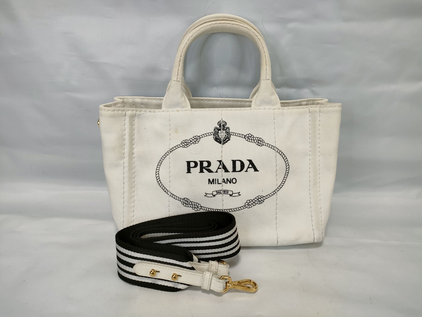 PRADA Canapa Canvas 2-Way Handbag White