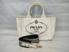 PRADA Canapa Canvas 2-Way Handbag White