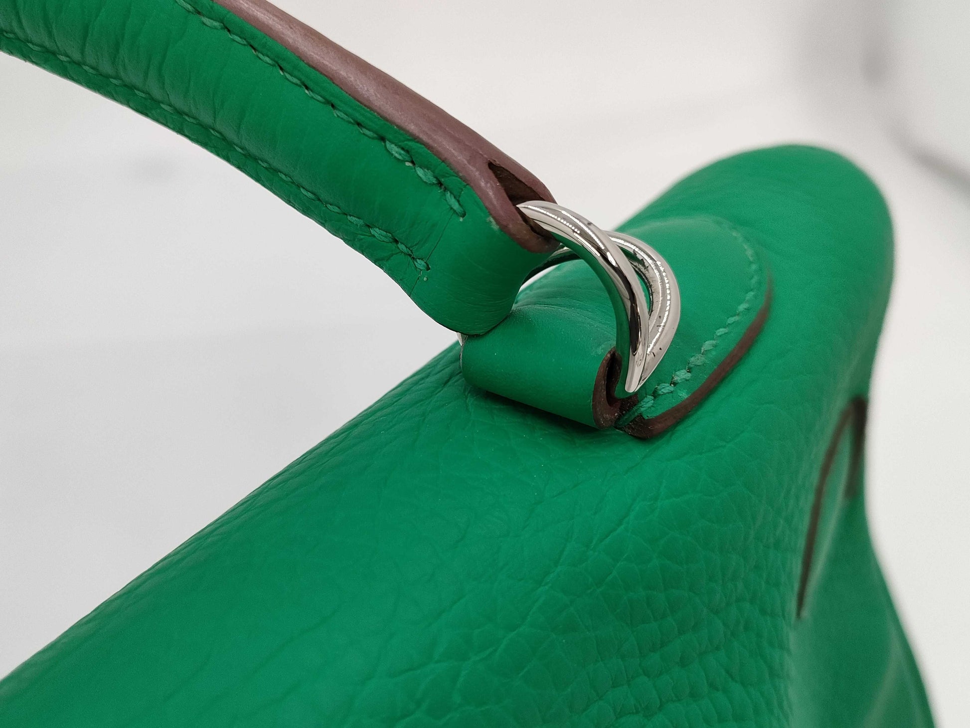 HERMES Kelly 35 Taurillon Clemence Leather, Green, 2-Way, P Stamp, Inner Stitching, Handbag