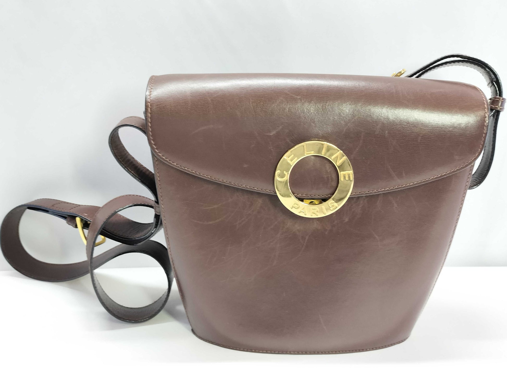 CELINE Circle Logo Leather Shoulder Bag