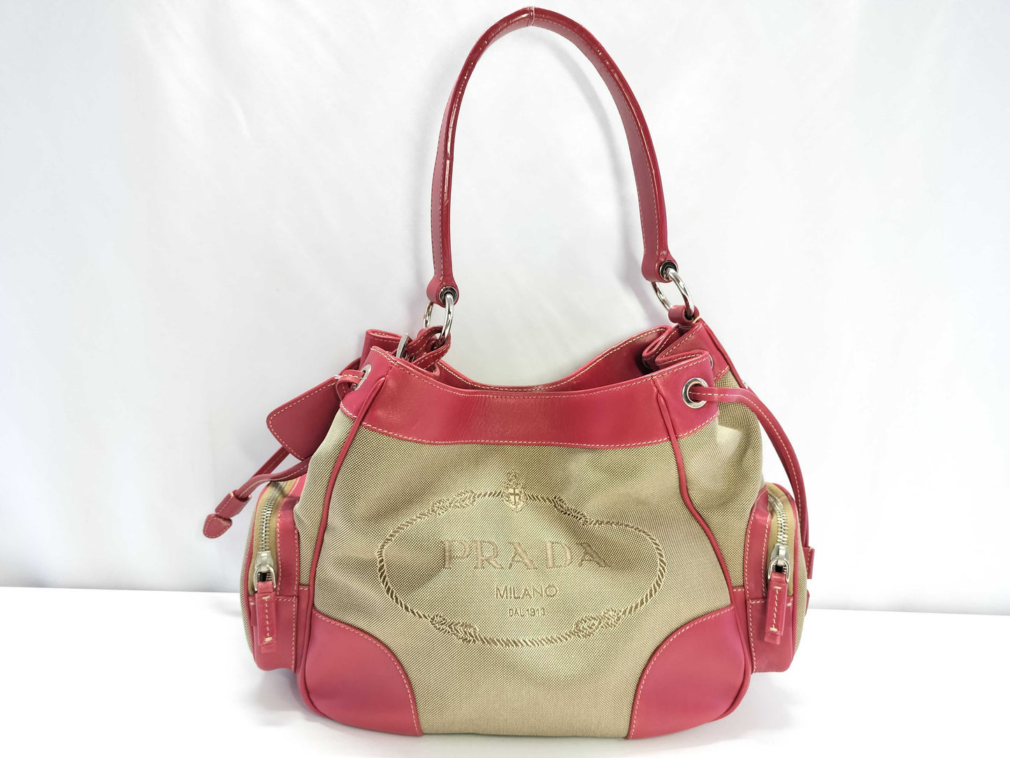 PRADA PRADA Prada Logo Jacquard Leather One-Shoulder Bag White Tag 126 Handbag