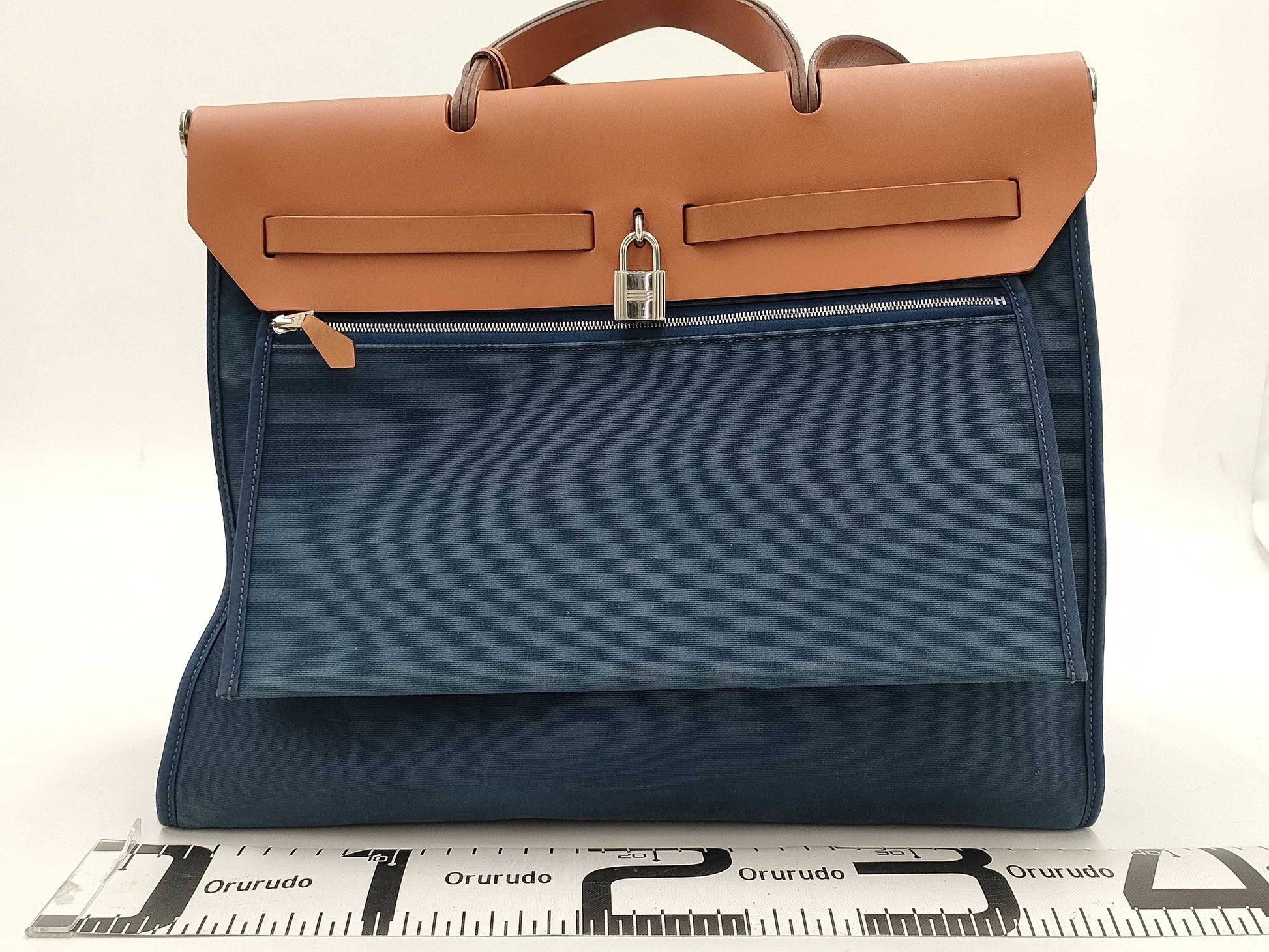 HERMES Toile Officier Leather Hand Shoulder Bag with Zip Pouch, O Stamped