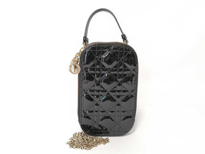 Dior Cannage Enamel Phone Holder Chain Shoulder Bag Handbag