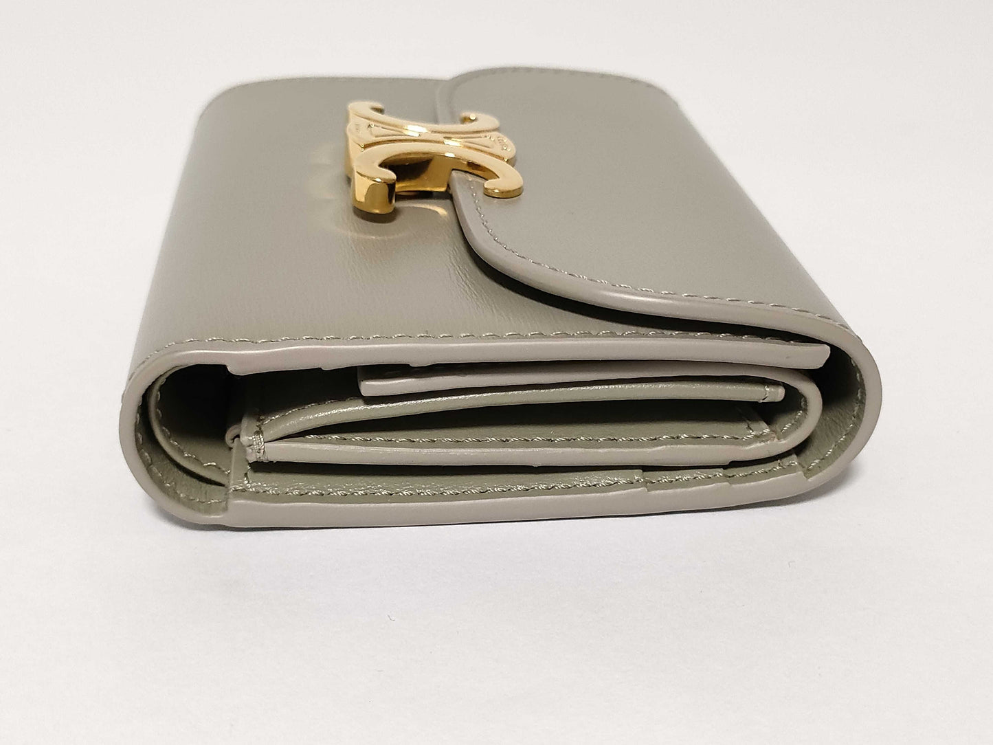 CELINE Triomphe Tri-fold Compact Wallet in Green