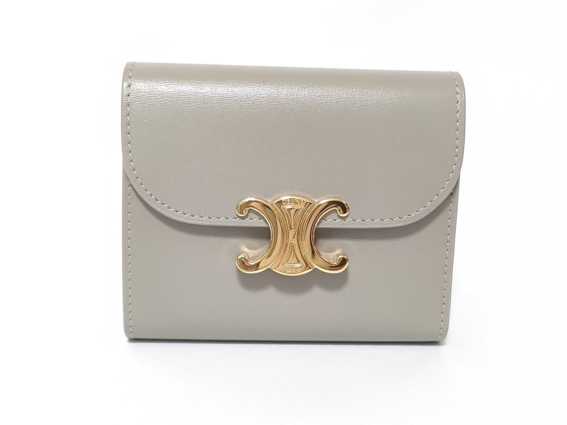 CELINE Triomphe Tri-fold Compact Wallet in Green