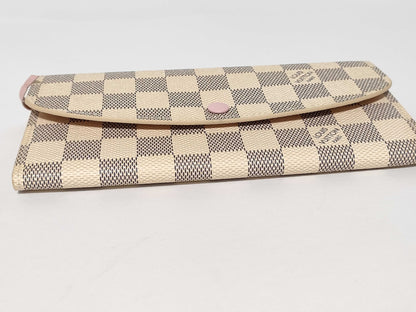 LOUIS VUITTON Damier Azur Portefeuille Emilie Damier Azur Rose Ballerine Wallet N41625