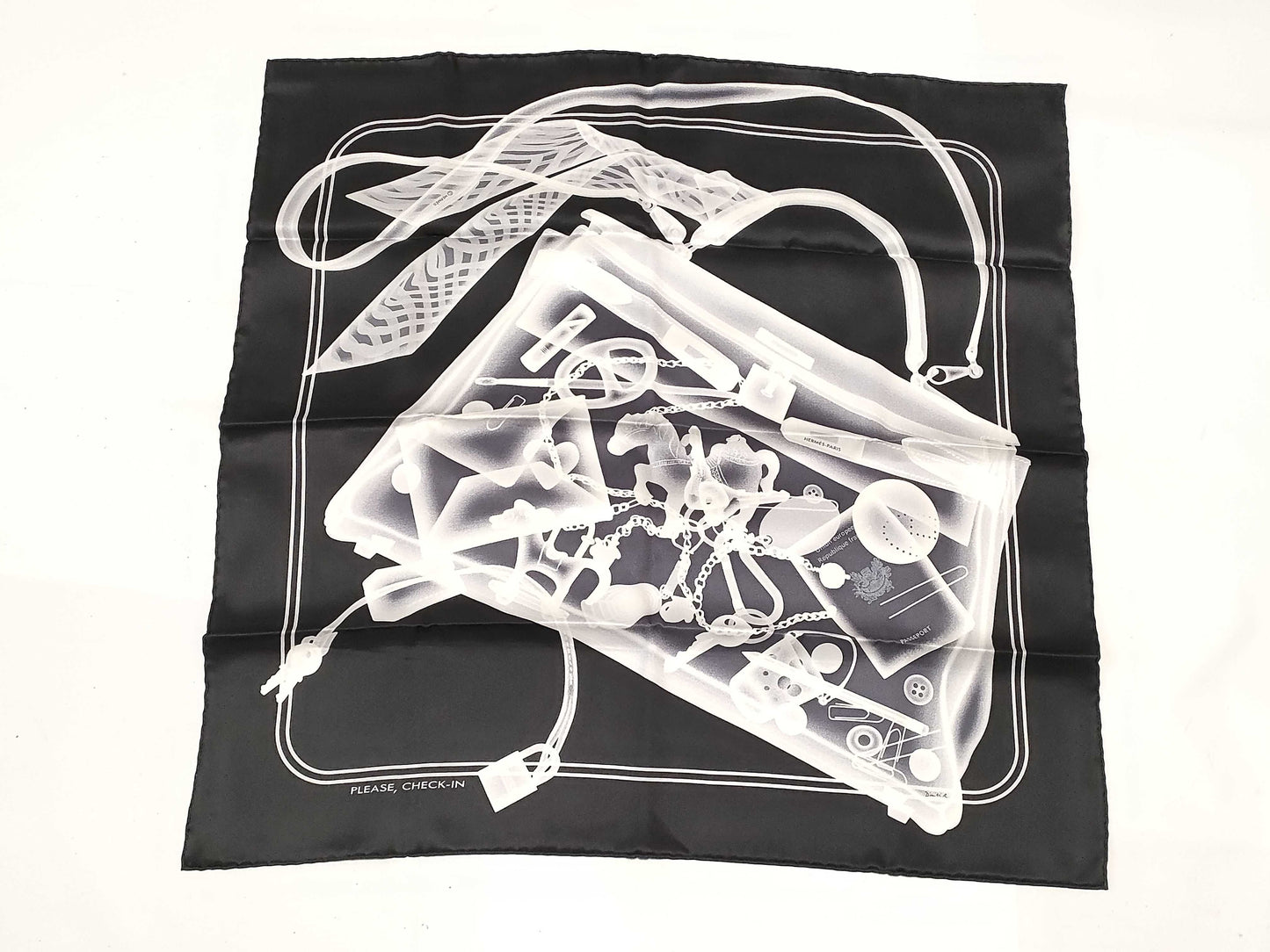 HERMES Carre 65 Large Silk Scarf Please Check In Black and White Excellent Condition