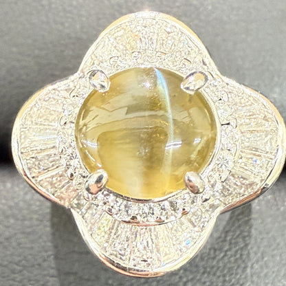 Chrysoberyl Cat's Eye 3.31ct D2.47ct Pt900 15.0g Ring 