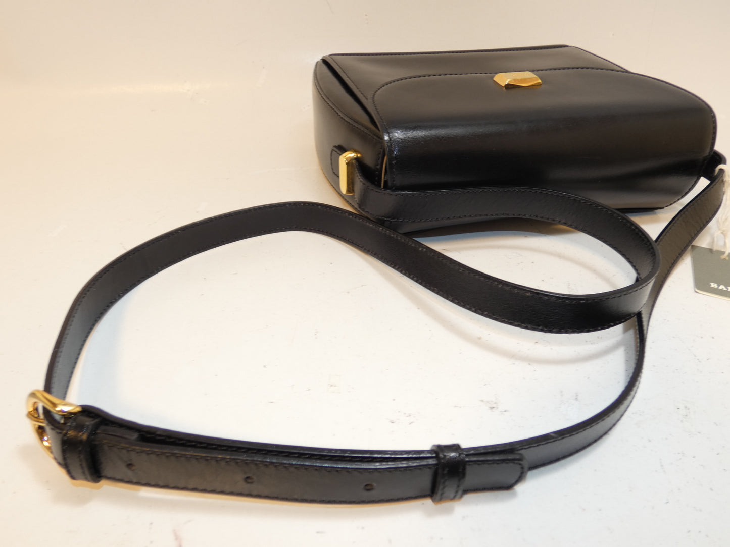 BALLY front logo leather black flap shoulder bag