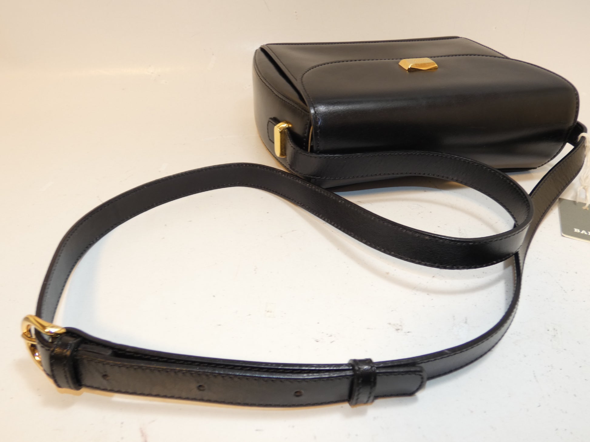 BALLY front logo leather black flap shoulder bag